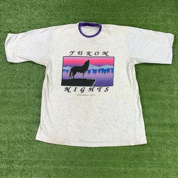 Yukon Nights Graphic Tee - Cream and Purple - Picture 1 of 10